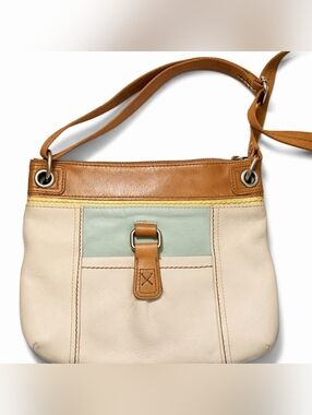 The Sak Leather Colorblock Crossbody Bag Cream Tan Blue Boho Shoulder Bag